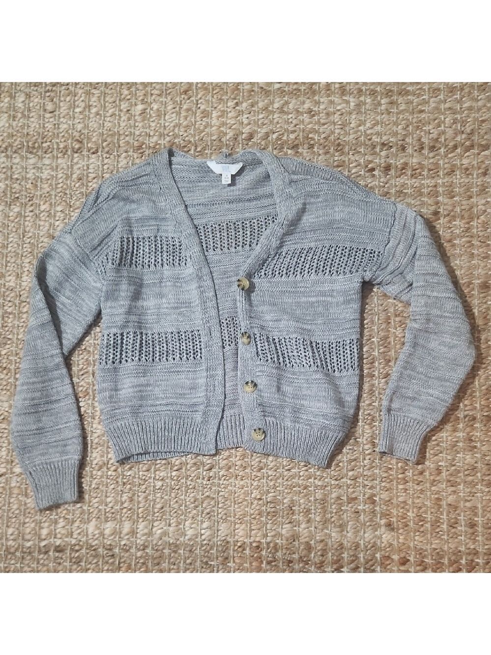 Time and Tru Gray Cottagecore Classic Cropped Buttoned Cardigan Sweater